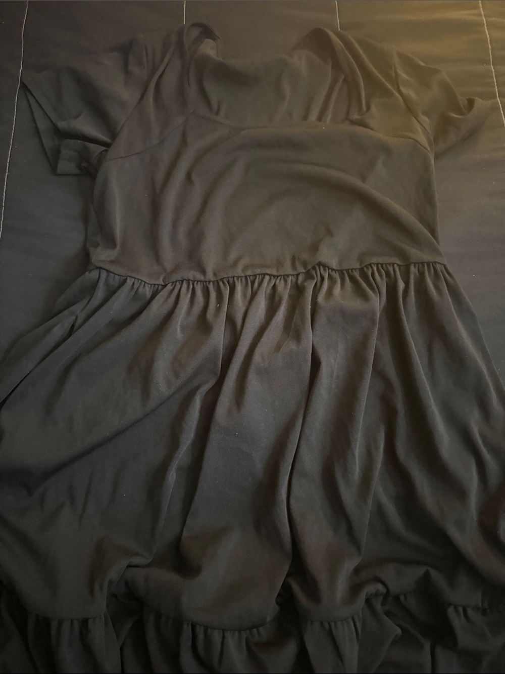 Black Short Sleeve Ruffled Dress